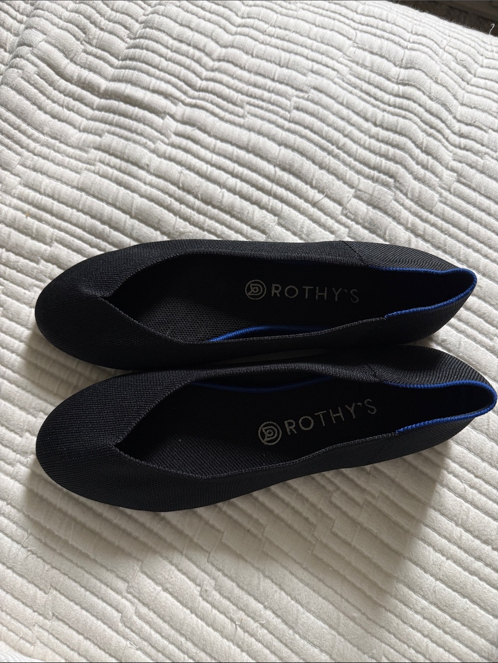 Rothy's Black Knit Ballet Flats with Subtle Blue Trim